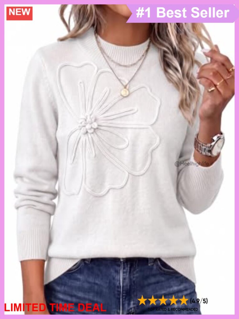 Dokotoo Womens Fall Sweater Crew Neck Floral Knit Pullover